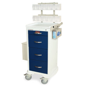 Harloff M-Series Tall Mobile Phlebotomy Workstation with MD18-PHB Accessory Package, Mini Width, Four Drawers, Key Lock, MDS1830K04+MD18-PHB