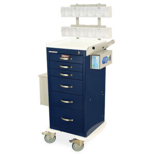 Harloff M-Series Tall Phlebotomy Storage Cart with MD18-PHB Accessory Package, Mini Width, Six Drawers, Latch Lock, MDS1830L06+MD18-PHB